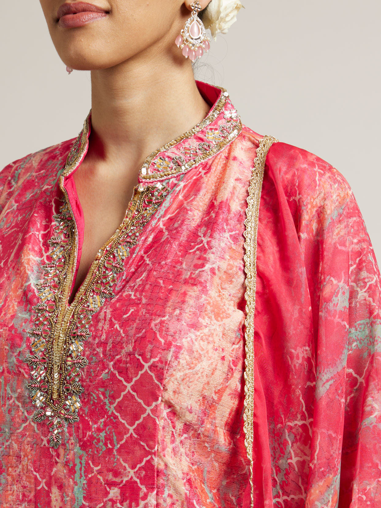 Mohey Women Bright Pink Sharara Suit Set with Mirror Work