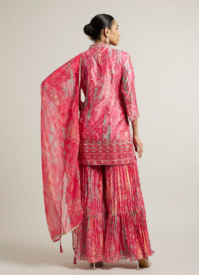Mohey Women Bright Pink Sharara Suit Set with Mirror Work