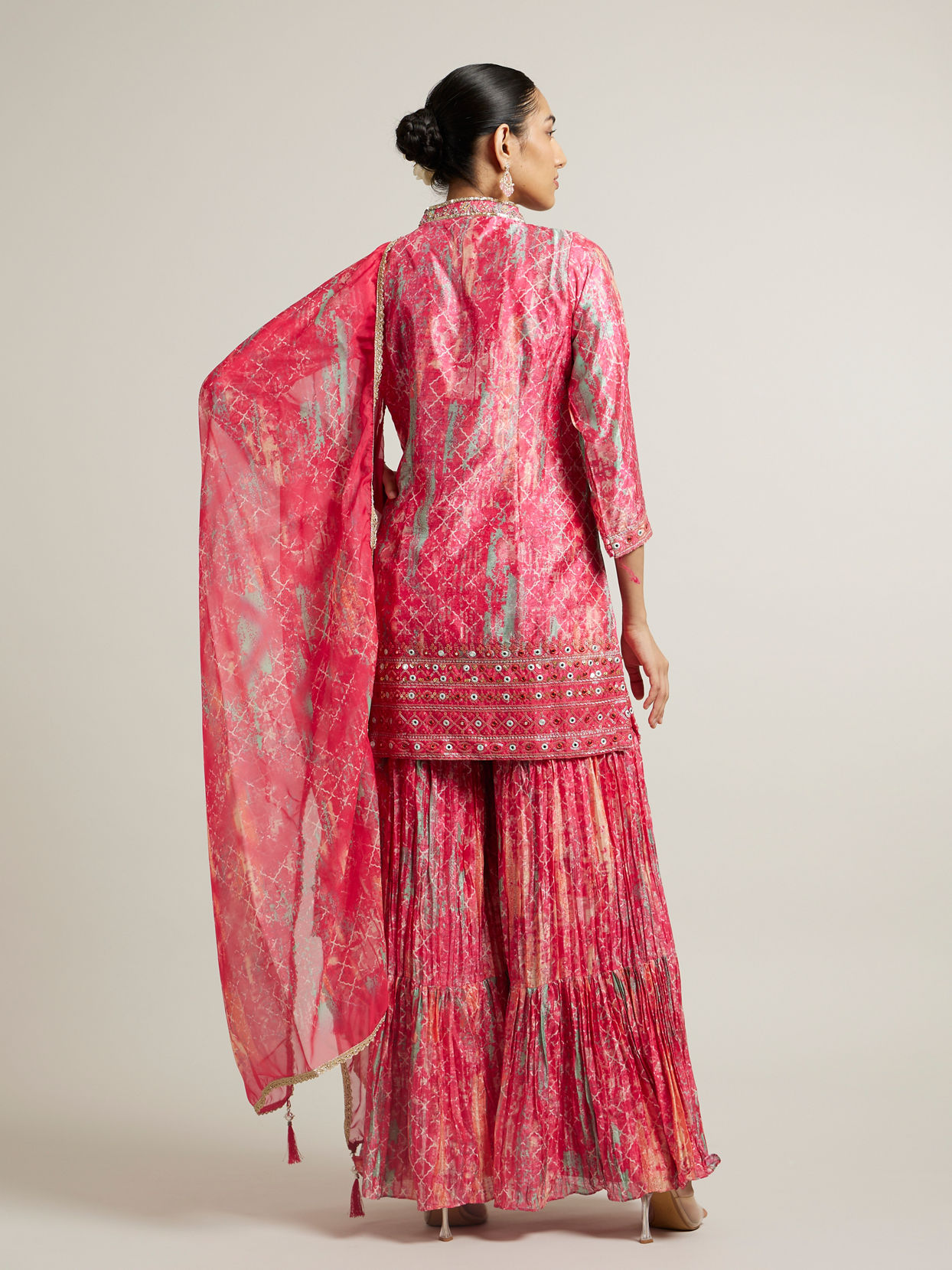 Mohey Women Bright Pink Sharara Suit Set with Mirror Work