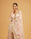 Mohey Women Cream White Botanical Printed Sharara Suit Set with Mirror