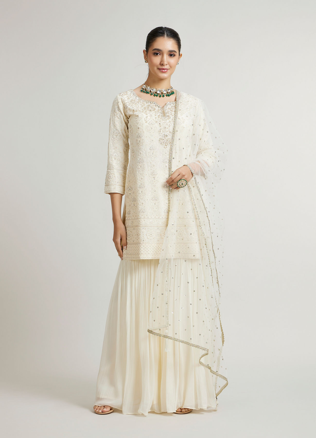 Mohey Women Elegant Cream Sharara Suits Ensemble