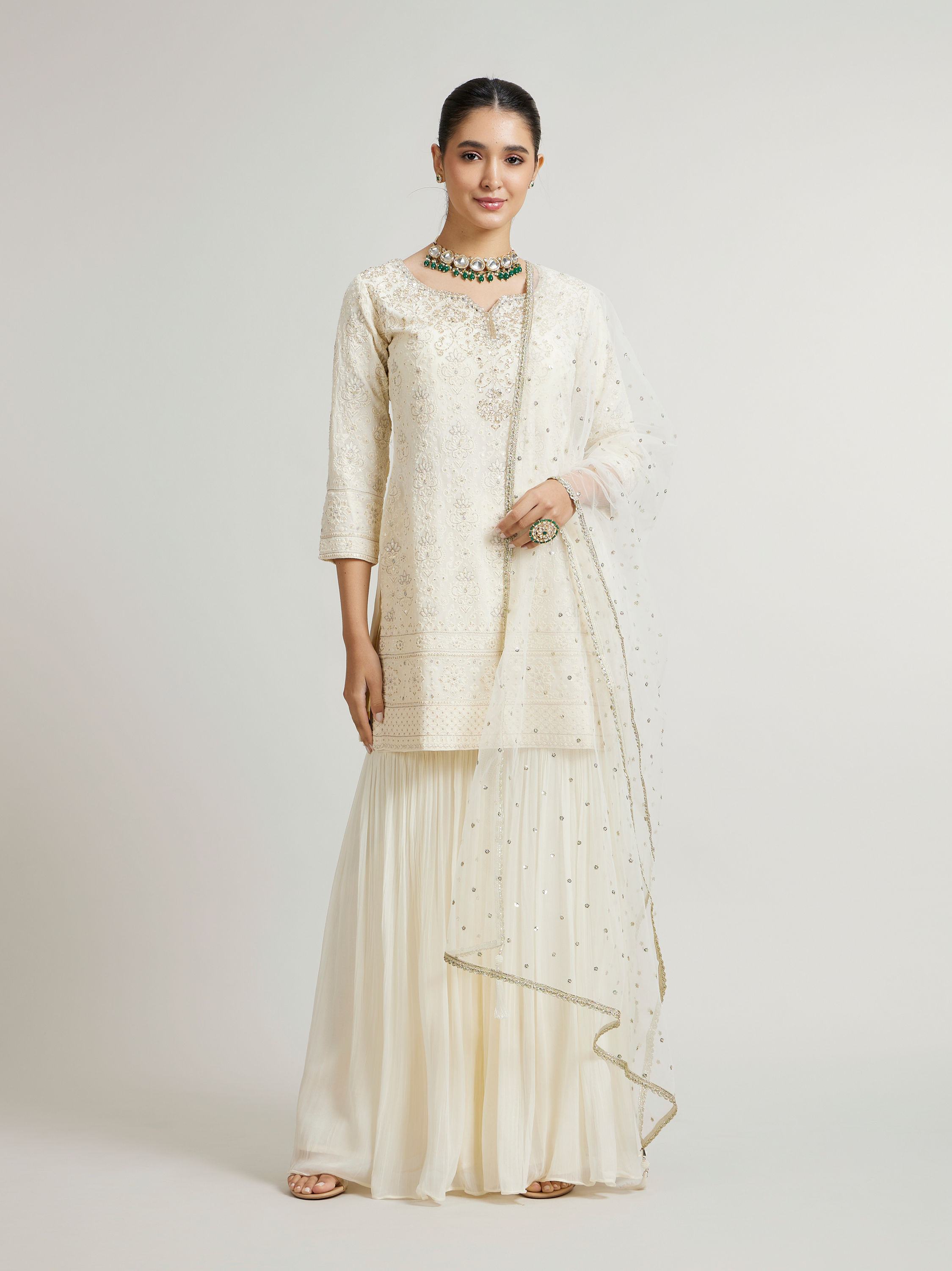 Mohey Women Elegant Cream Sharara Suits Ensemble