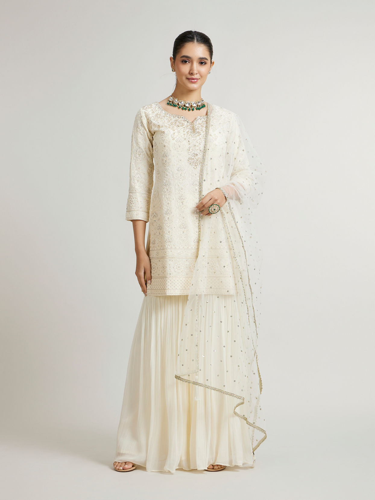 Mohey Women Elegant Cream Sharara Suits Ensemble