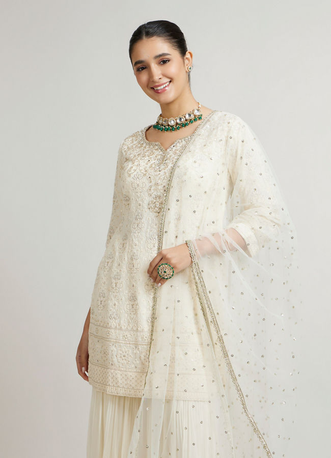 Mohey Women Elegant Cream Sharara Suits Ensemble