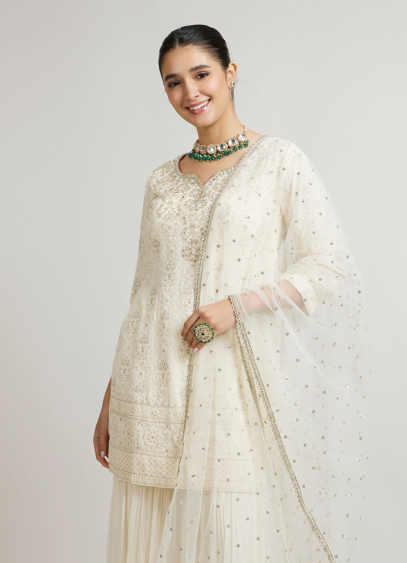 Mohey Women Elegant Cream Sharara Suits Ensemble
