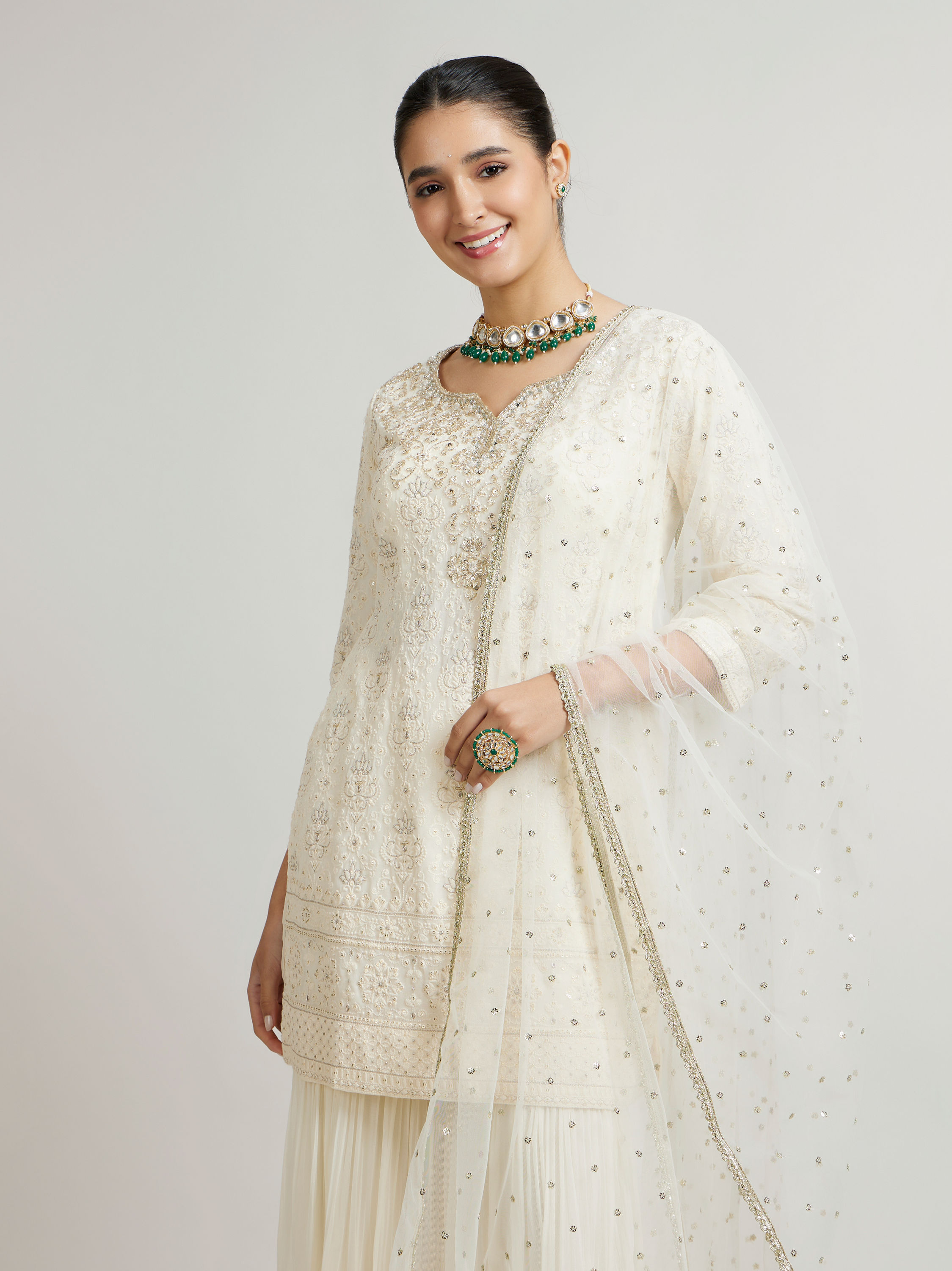 Mohey Women Elegant Cream Sharara Suits Ensemble