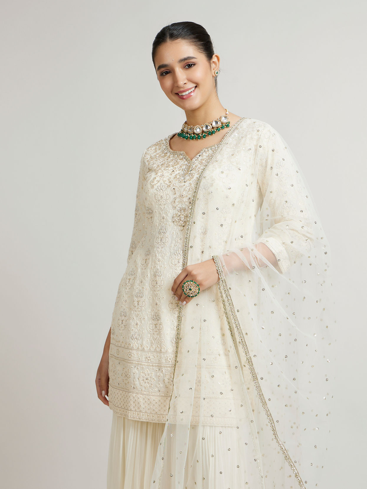 Mohey Women Elegant Cream Sharara Suits Ensemble