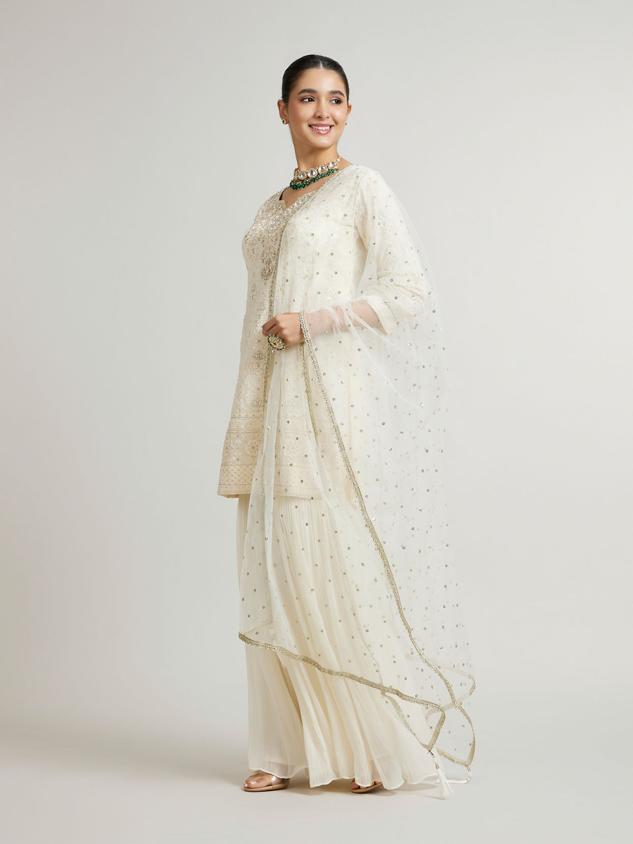 Mohey Women Elegant Cream Sharara Suits Ensemble