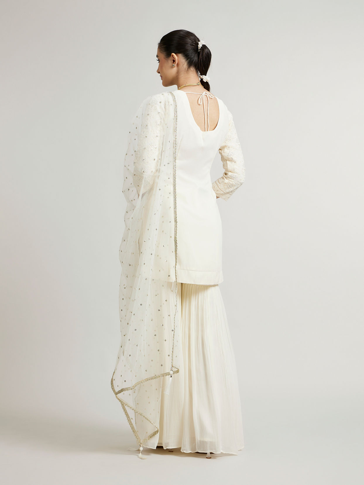 Mohey Women Elegant Cream Sharara Suits Ensemble