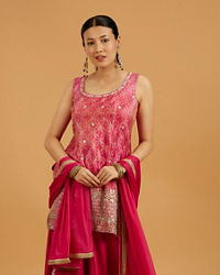 Mohey Women Hot Pink Bandhani Palazzo Suit with Floral Butas