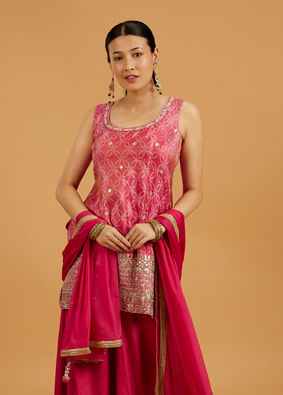 Mohey Women Hot Pink Bandhani Palazzo Suit with Floral Butas