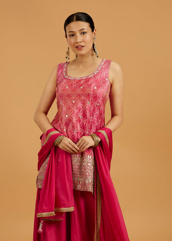 Mohey Women Hot Pink Bandhani Palazzo Suit with Floral Butas