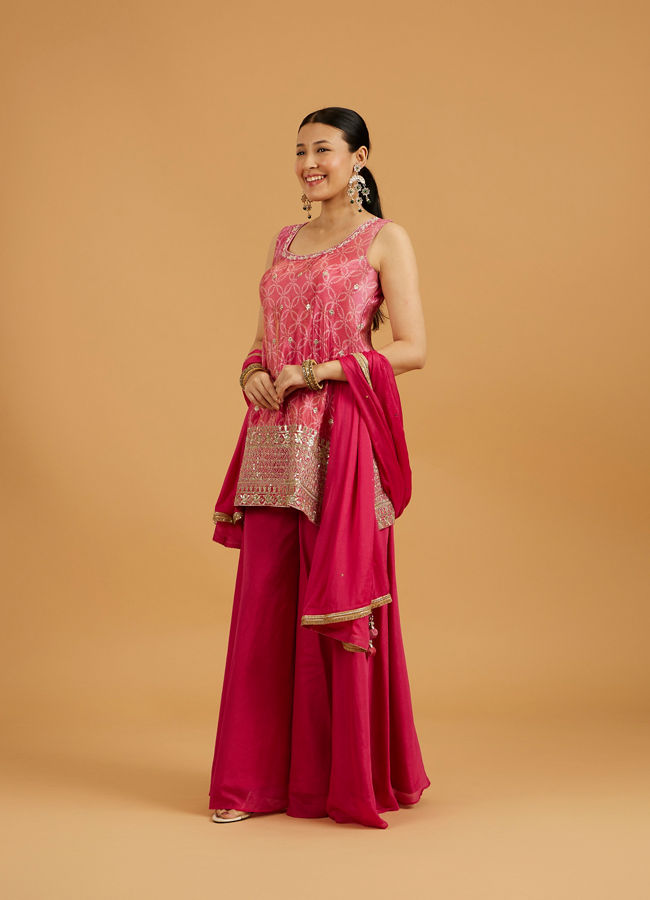 Mohey Women Hot Pink Bandhani Palazzo Suit with Floral Butas