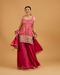 Mohey Women Hot Pink Bandhani Palazzo Suit with Floral Butas