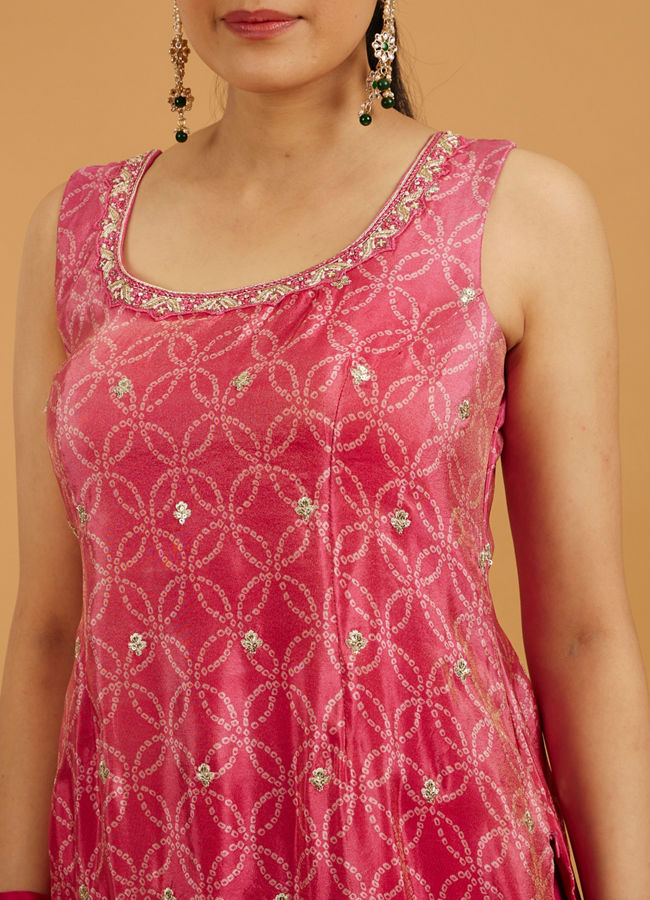 Mohey Women Hot Pink Bandhani Palazzo Suit with Floral Butas