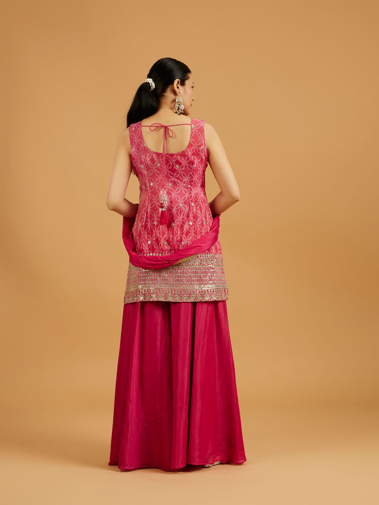 Mohey Women Hot Pink Bandhani Palazzo Suit with Floral Butas