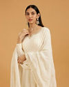 Mohey Women Cream White Linear Embroidered Anarkali Suit with Floral Borders