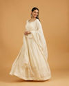 Cream White Linear Embroidered Suit Set with Floral Borders and Sequin Work