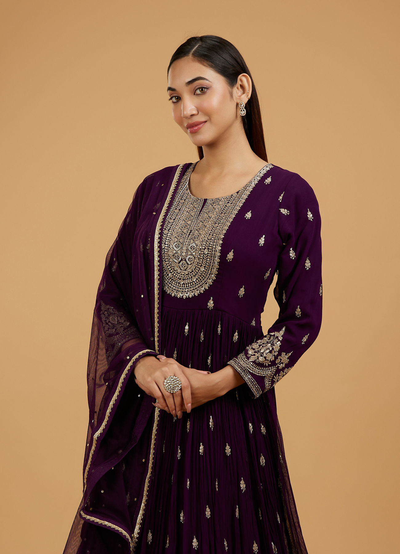 Mohey Women Wine Georgette Anarkali Suit