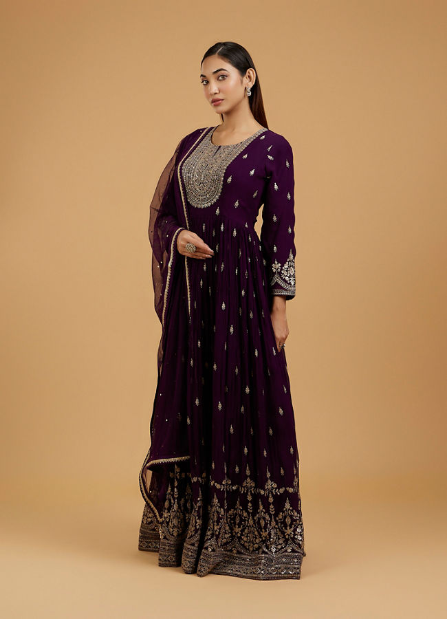 Mohey Women Wine Georgette Anarkali Suit
