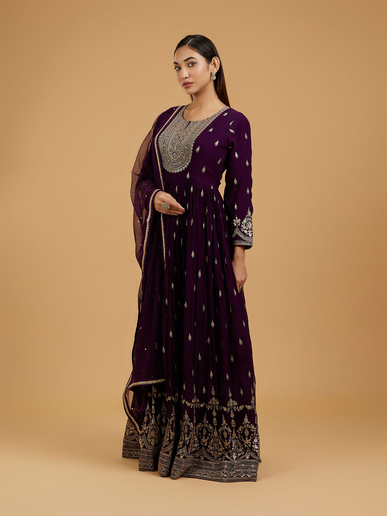 Mohey Women Wine Georgette Anarkali Suit
