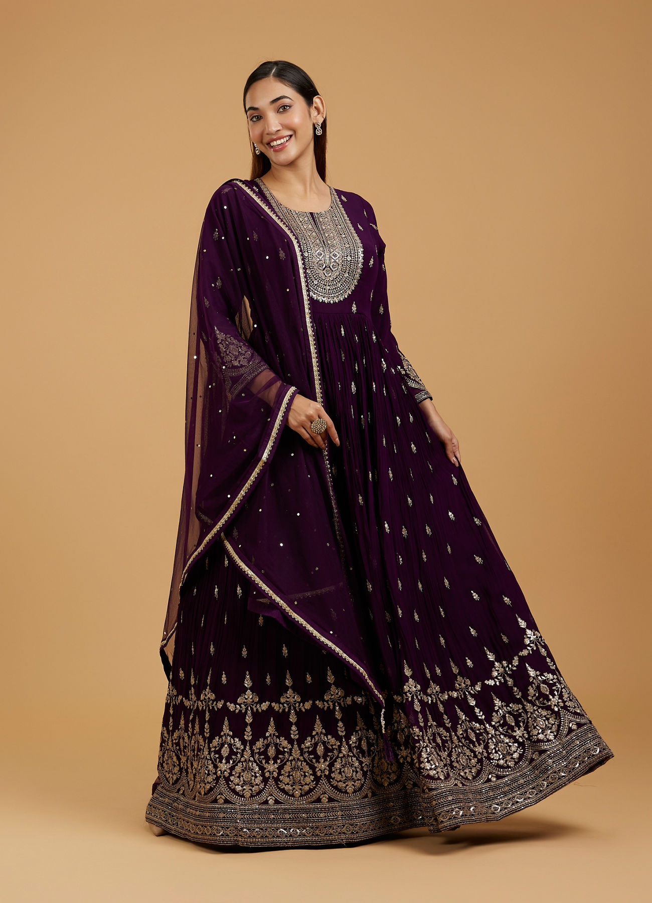 Mohey Women Wine Georgette Anarkali Suit