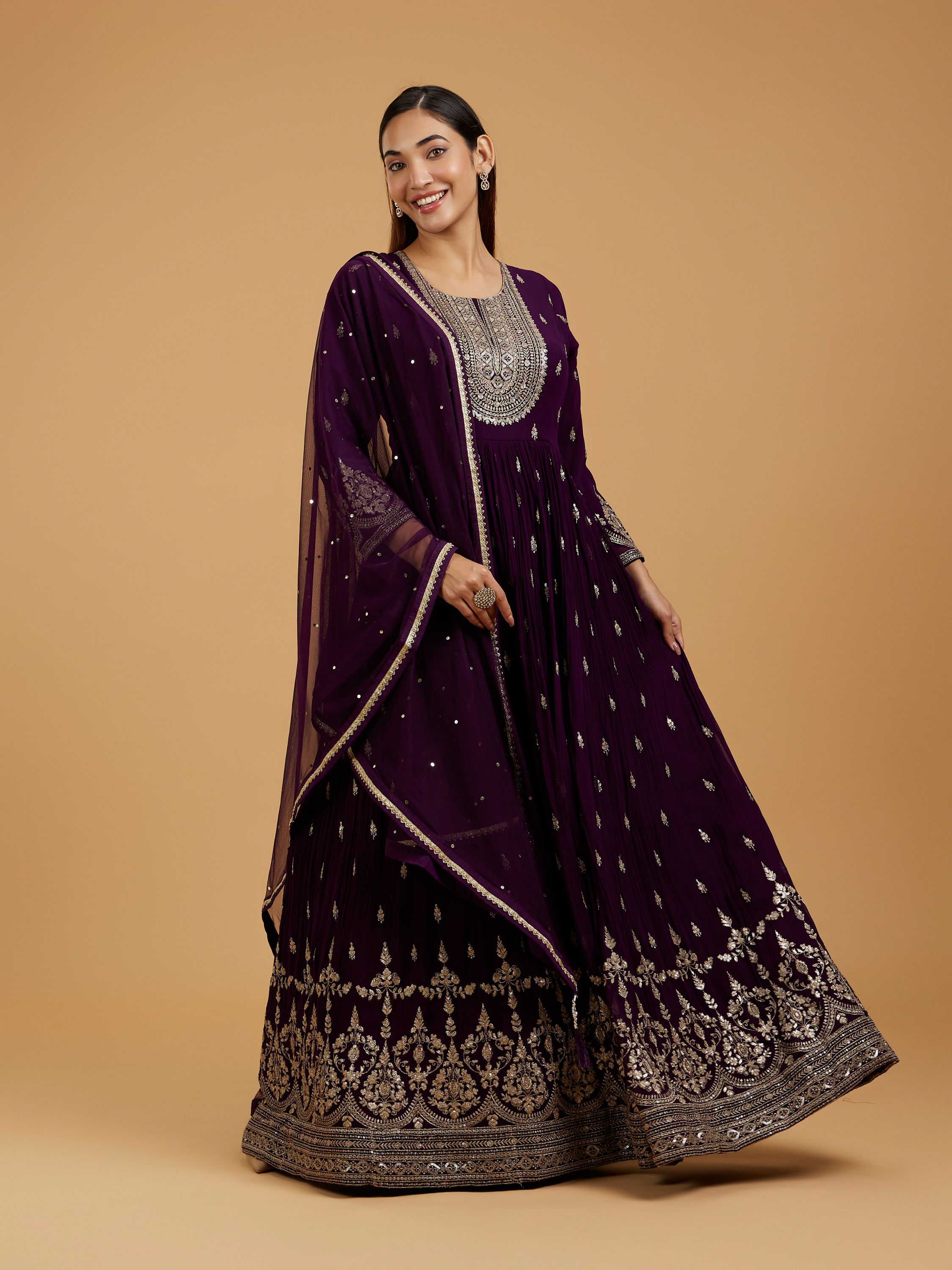 Mohey Women Wine Georgette Anarkali Suit