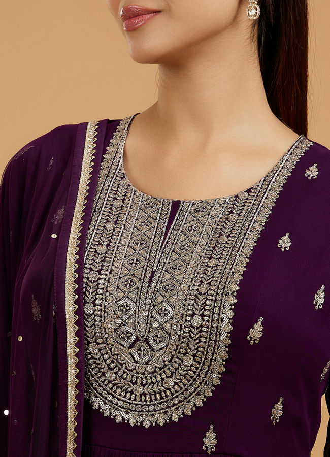 Mohey Women Wine Georgette Anarkali Suit