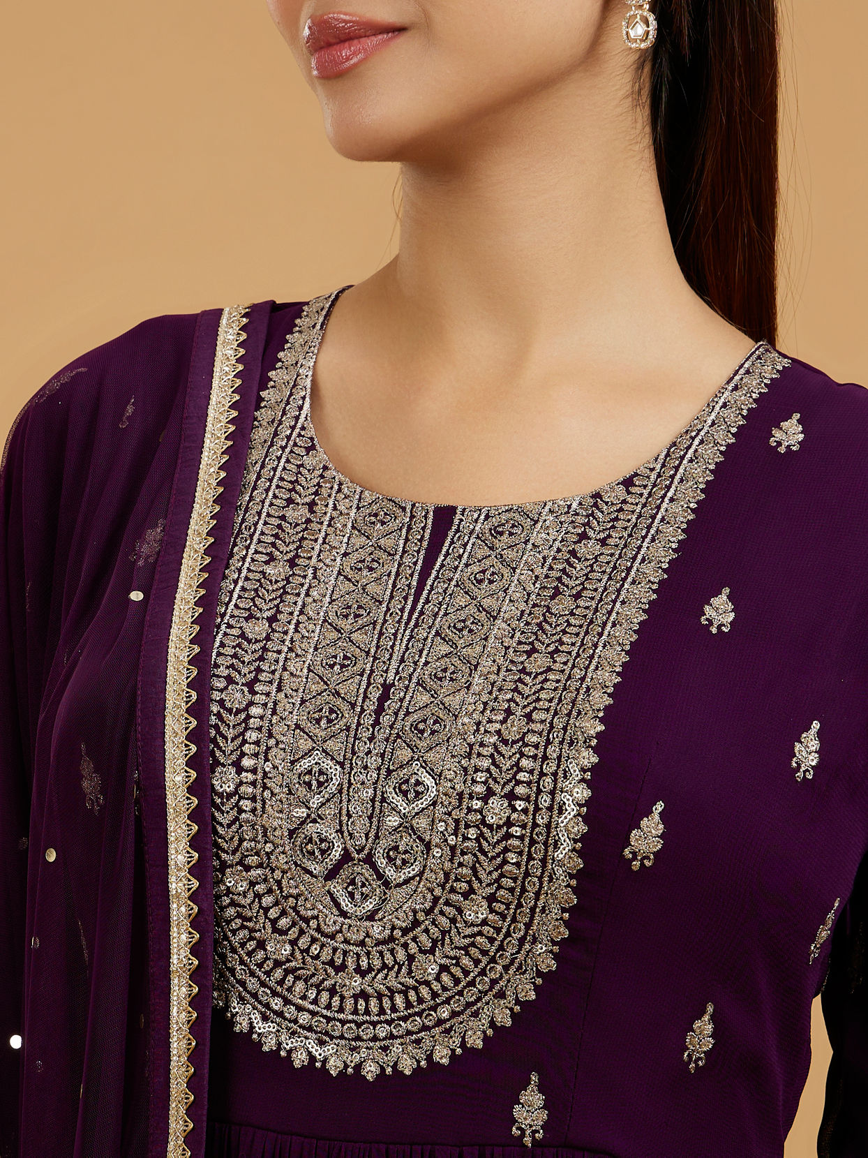 Mohey Women Wine Georgette Anarkali Suit