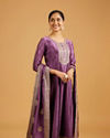 Mohey Women Dewberry Purple Rhinestone Anarkali Suit with Zari Border And Neckline