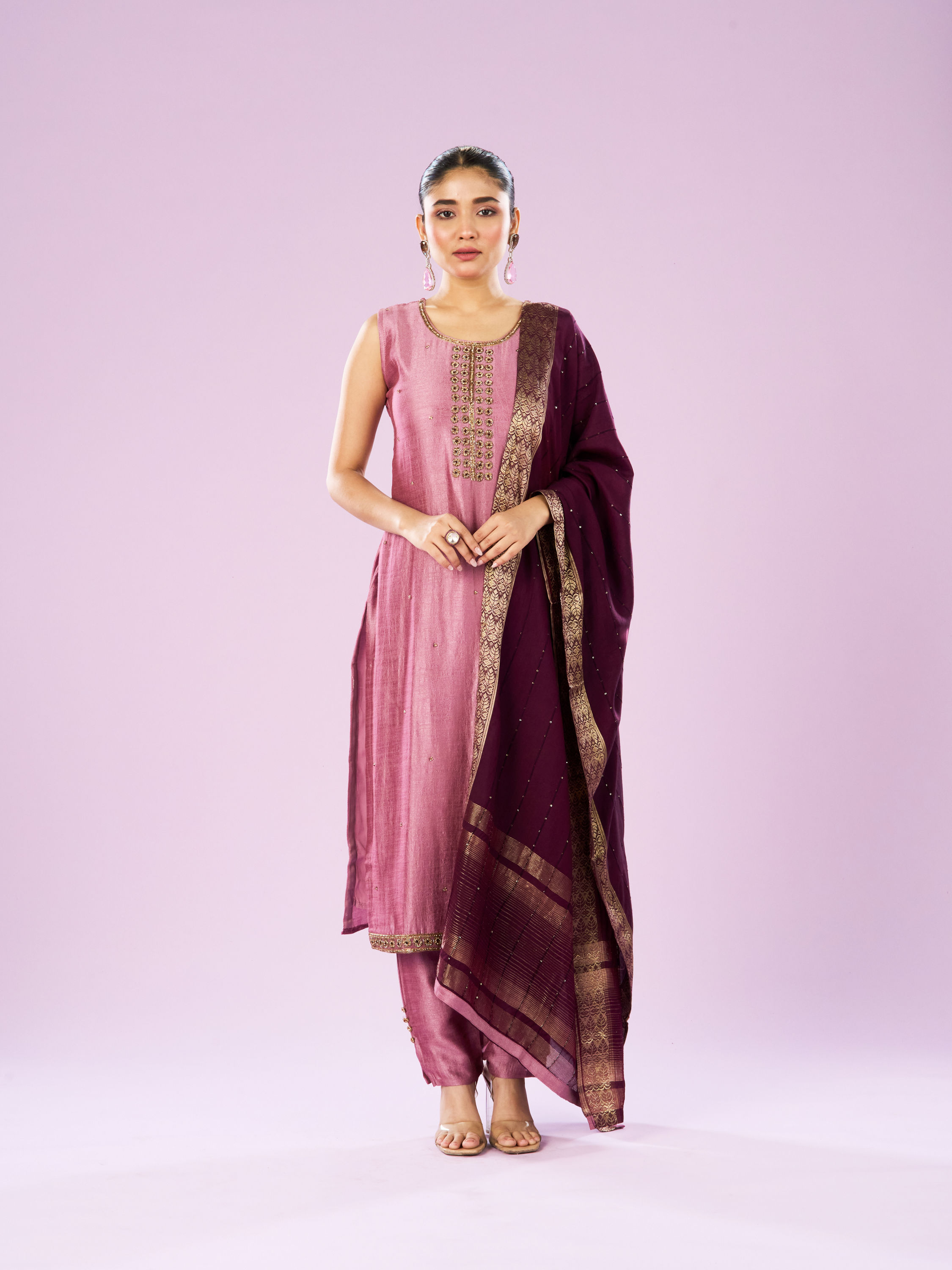 Mohey Women Dusty Pink Elegance Straight Suit