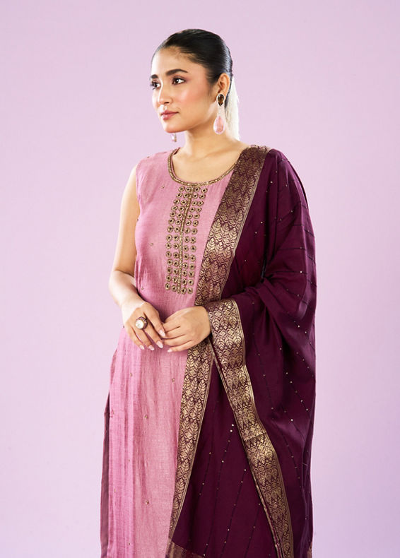 Mohey Women Dusty Pink Elegance Straight Suit
