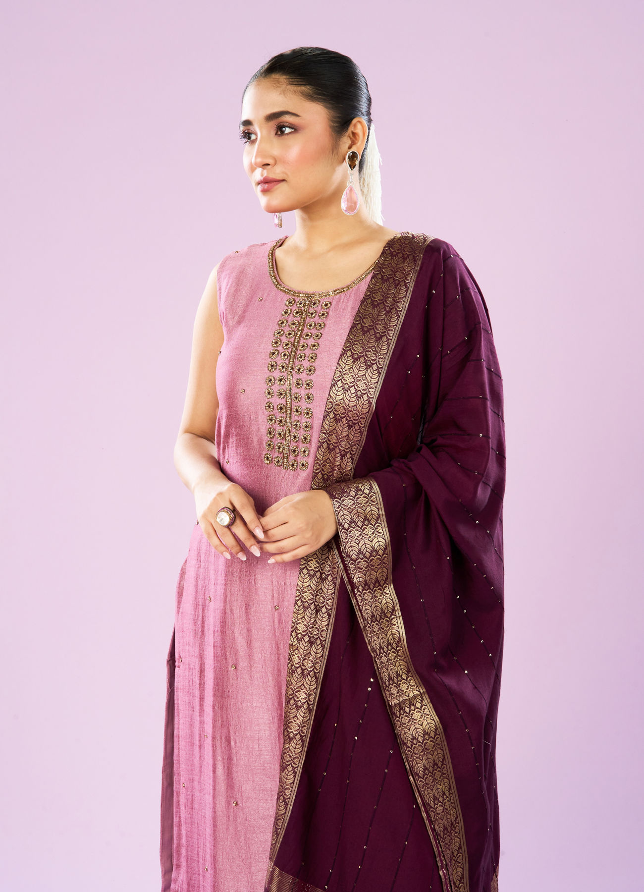 Mohey Women Dusty Pink Elegance Straight Suit