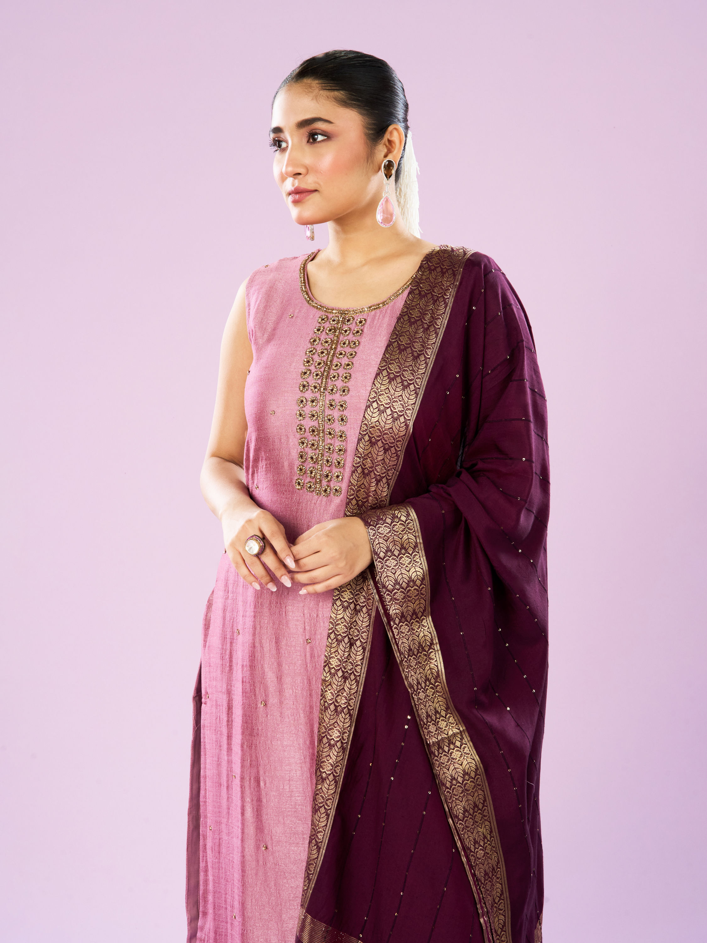 Mohey Women Dusty Pink Elegance Straight Suit