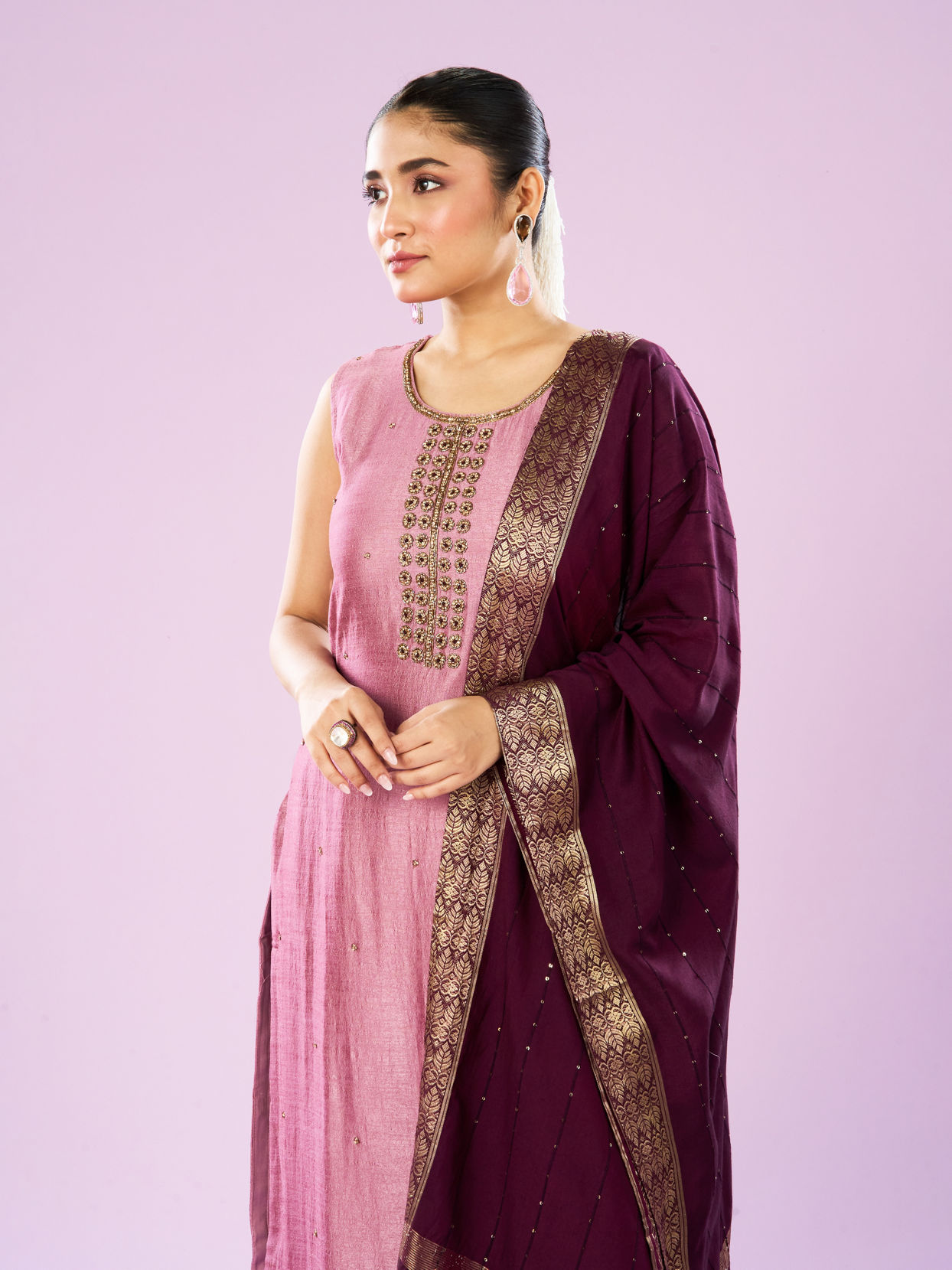 Mohey Women Dusty Pink Elegance Straight Suit