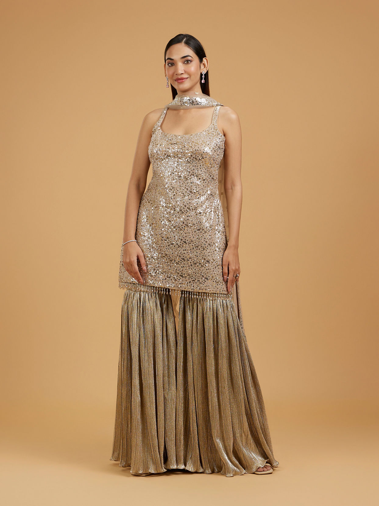 Mohey Women Beige Elegance Sharara Suit