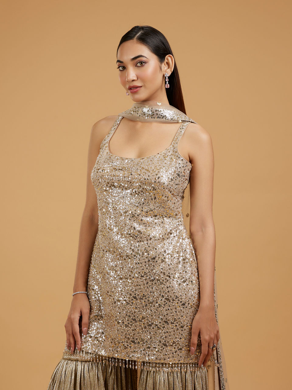 Mohey Women Beige Elegance Sharara Suit