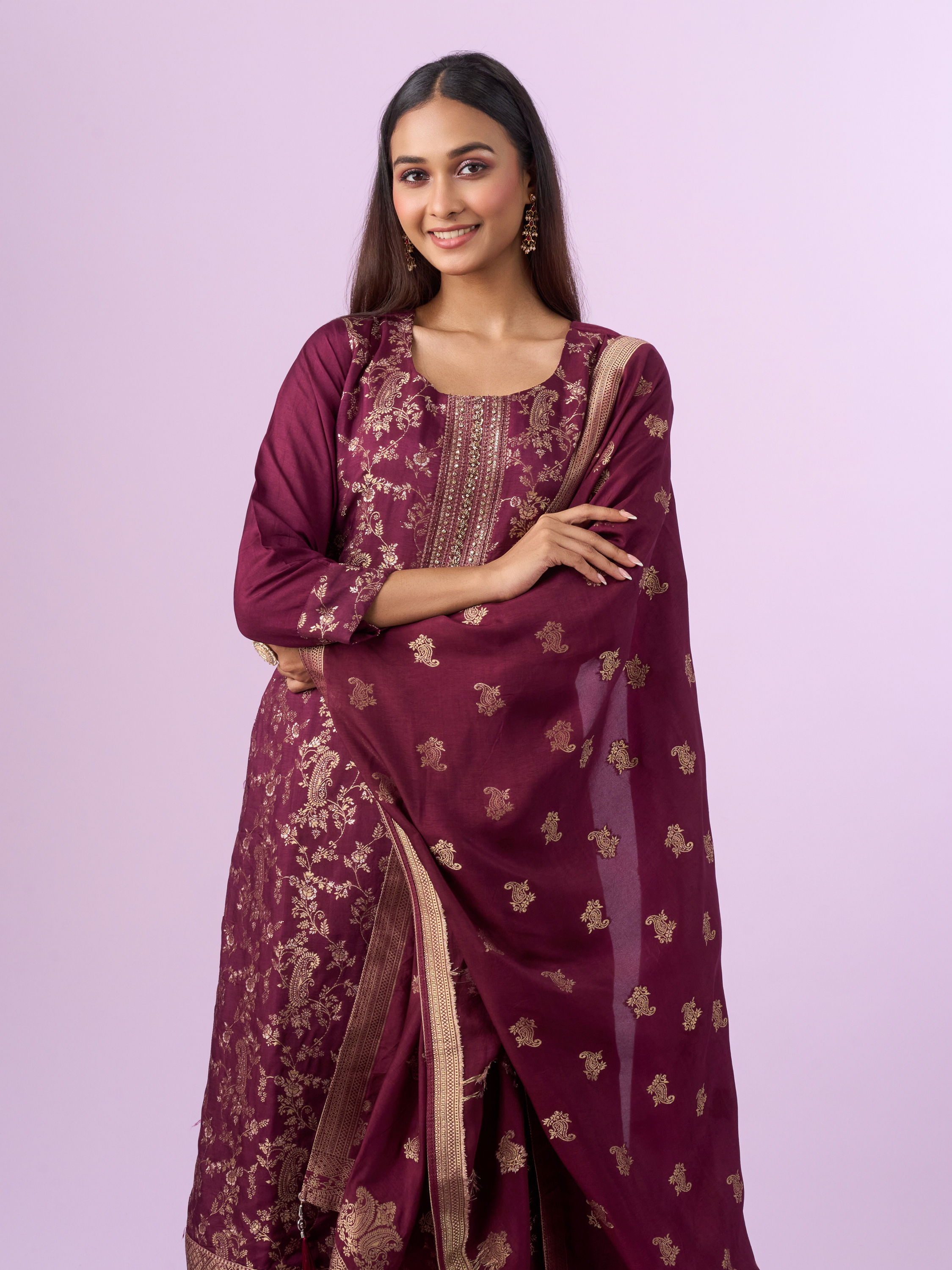 Mohey Women Graceful Wine Straight Suit