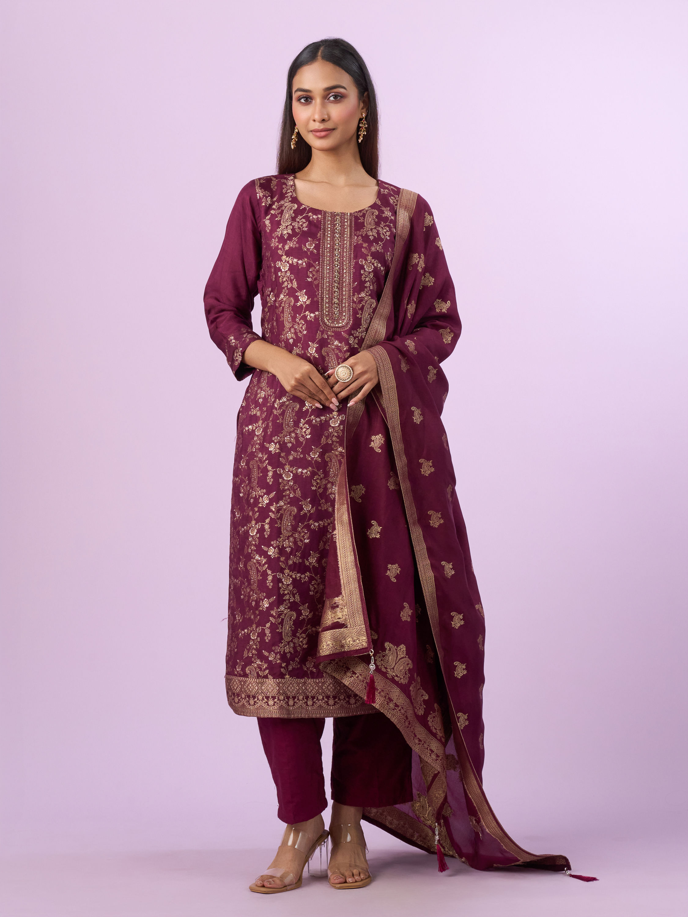 Mohey Women Graceful Wine Straight Suit