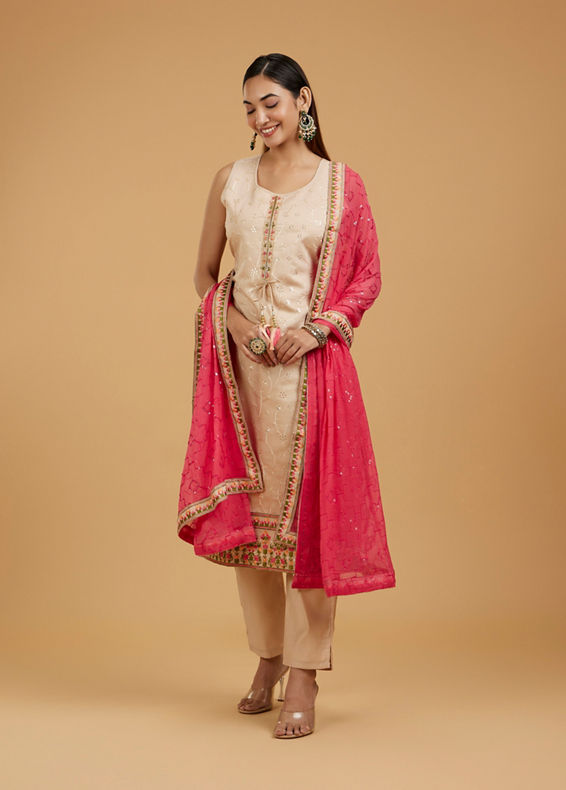 Mohey Women Cream Radiance Straight Suit