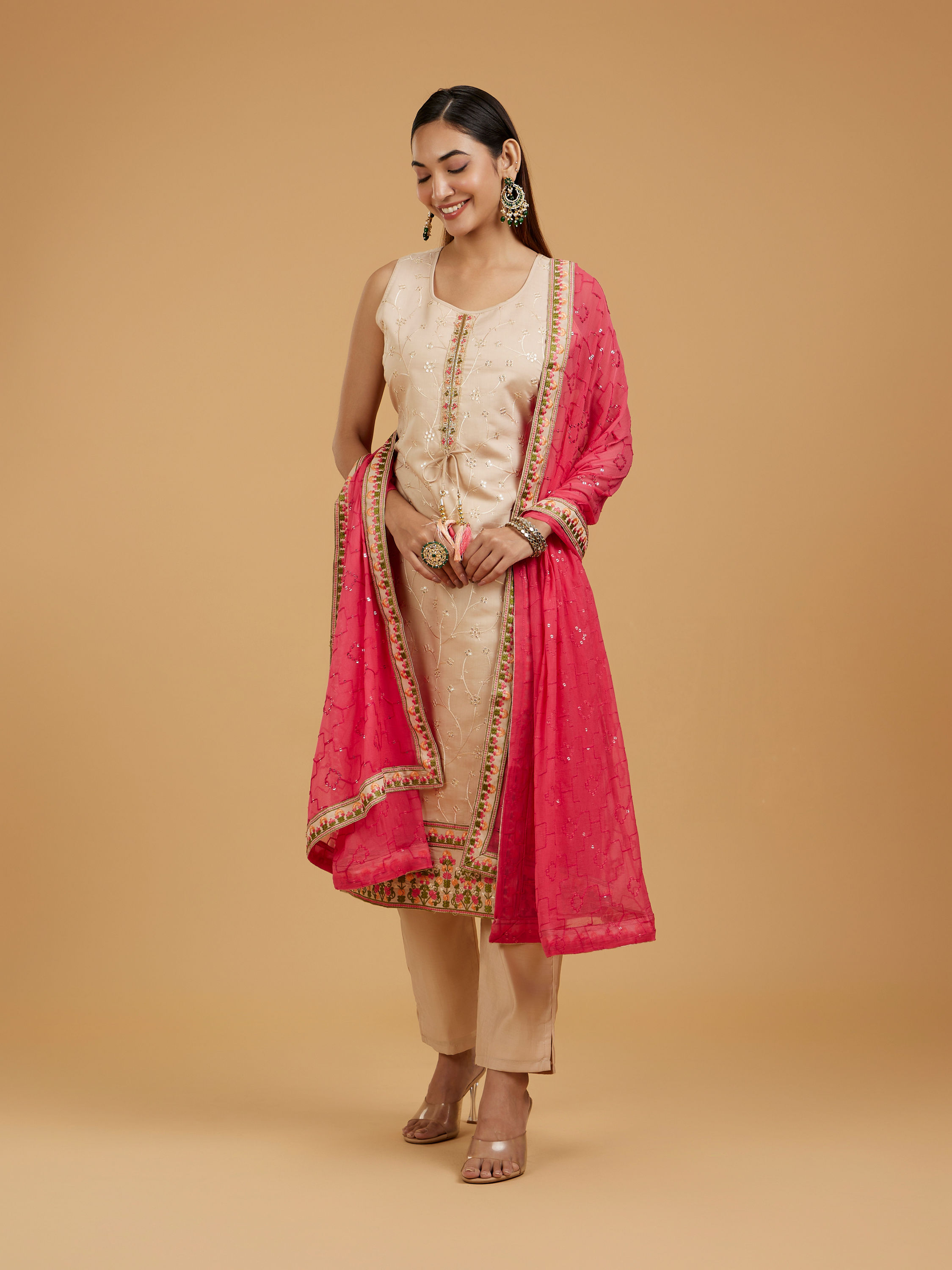 Mohey Women Cream Radiance Straight Suit