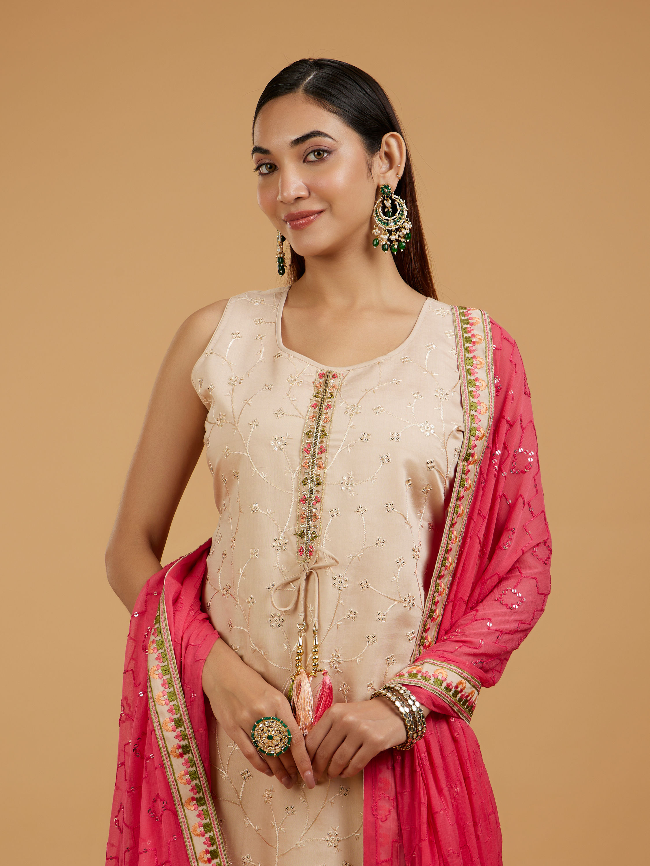 Mohey Women Cream Radiance Straight Suit