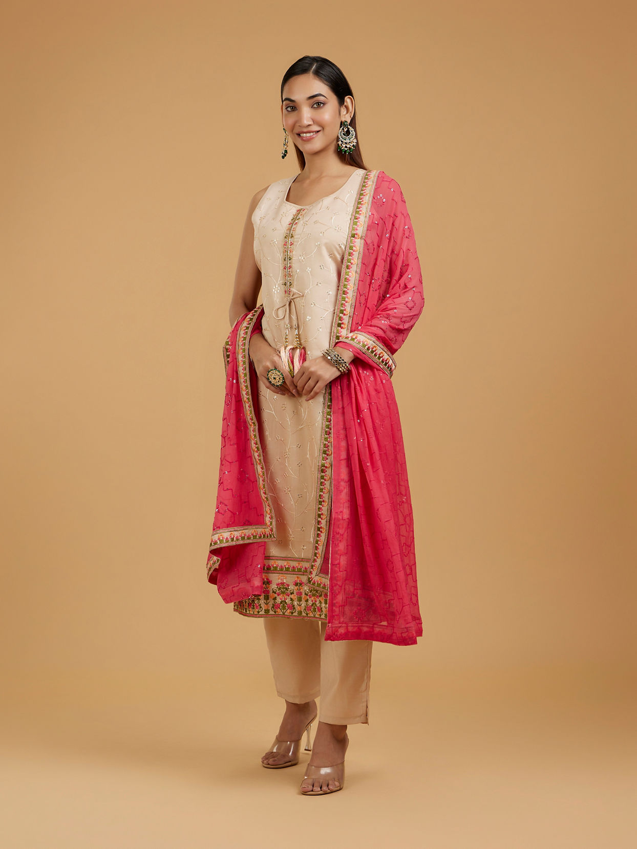 Mohey Women Cream Radiance Straight Suit