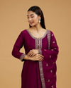 Mohey Women Elegant Wine Silk Straight Suit