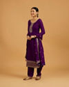 Mohey Women Royal Purple Rhinestone Embellished Suit Set with Buta Embroidered Dupatta