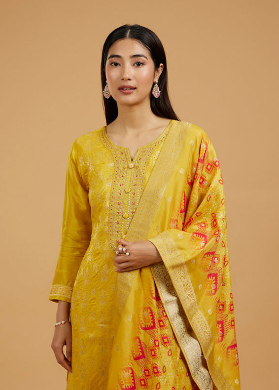 Mohey Women Mustard Art Silk Straight Suit