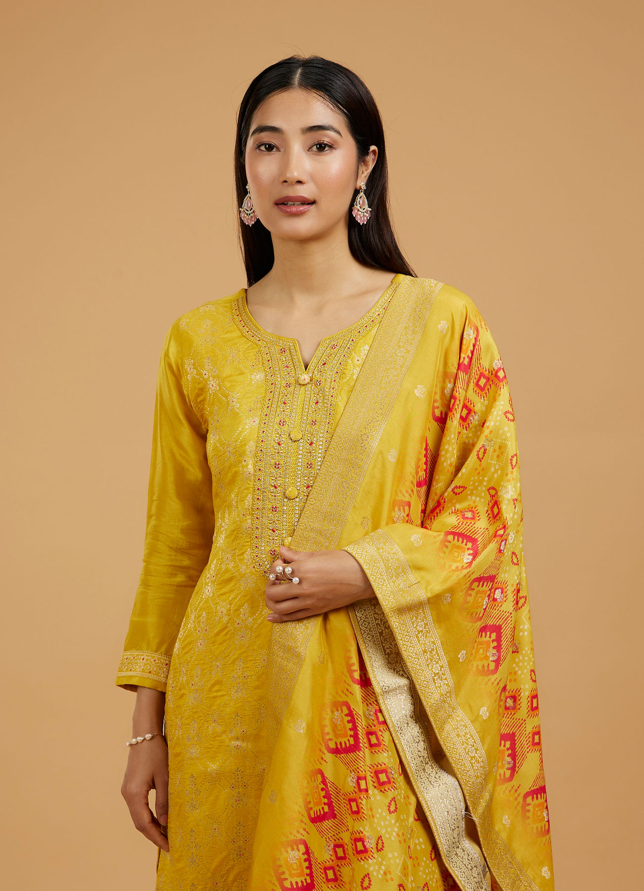 Mohey Women Mustard Art Silk Straight Suit