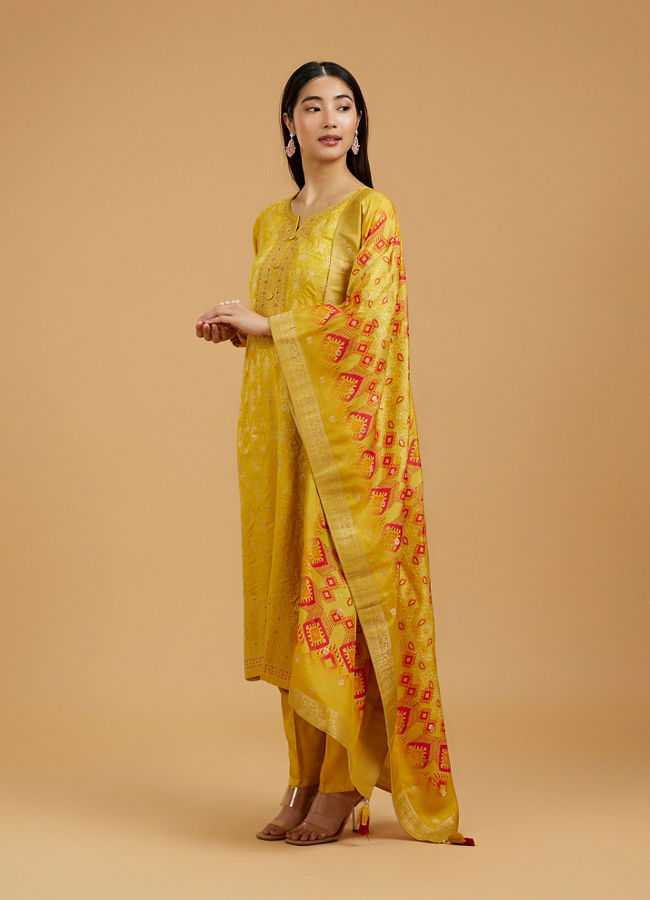 Mohey Women Mustard Art Silk Straight Suit