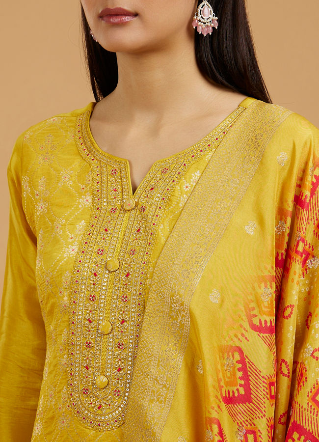 Mohey Women Mustard Art Silk Straight Suit