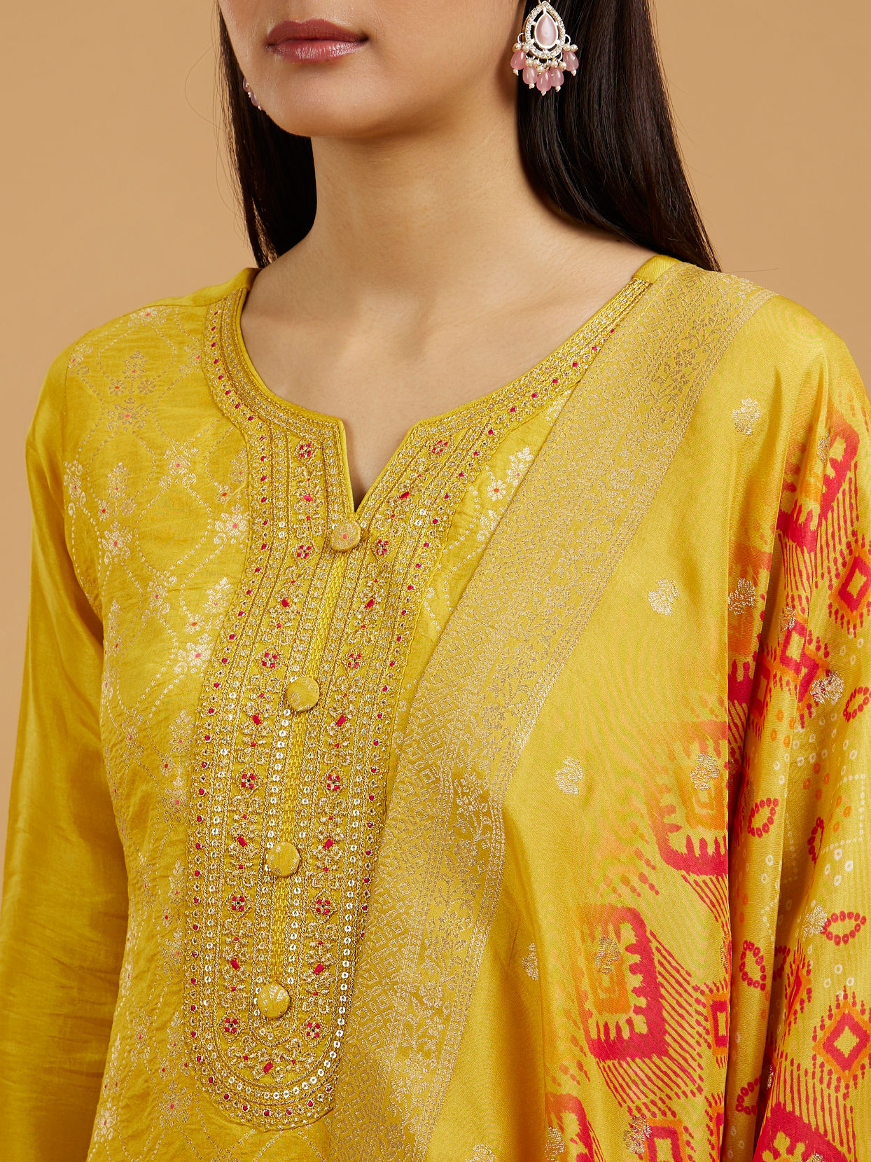 Mohey Women Mustard Art Silk Straight Suit